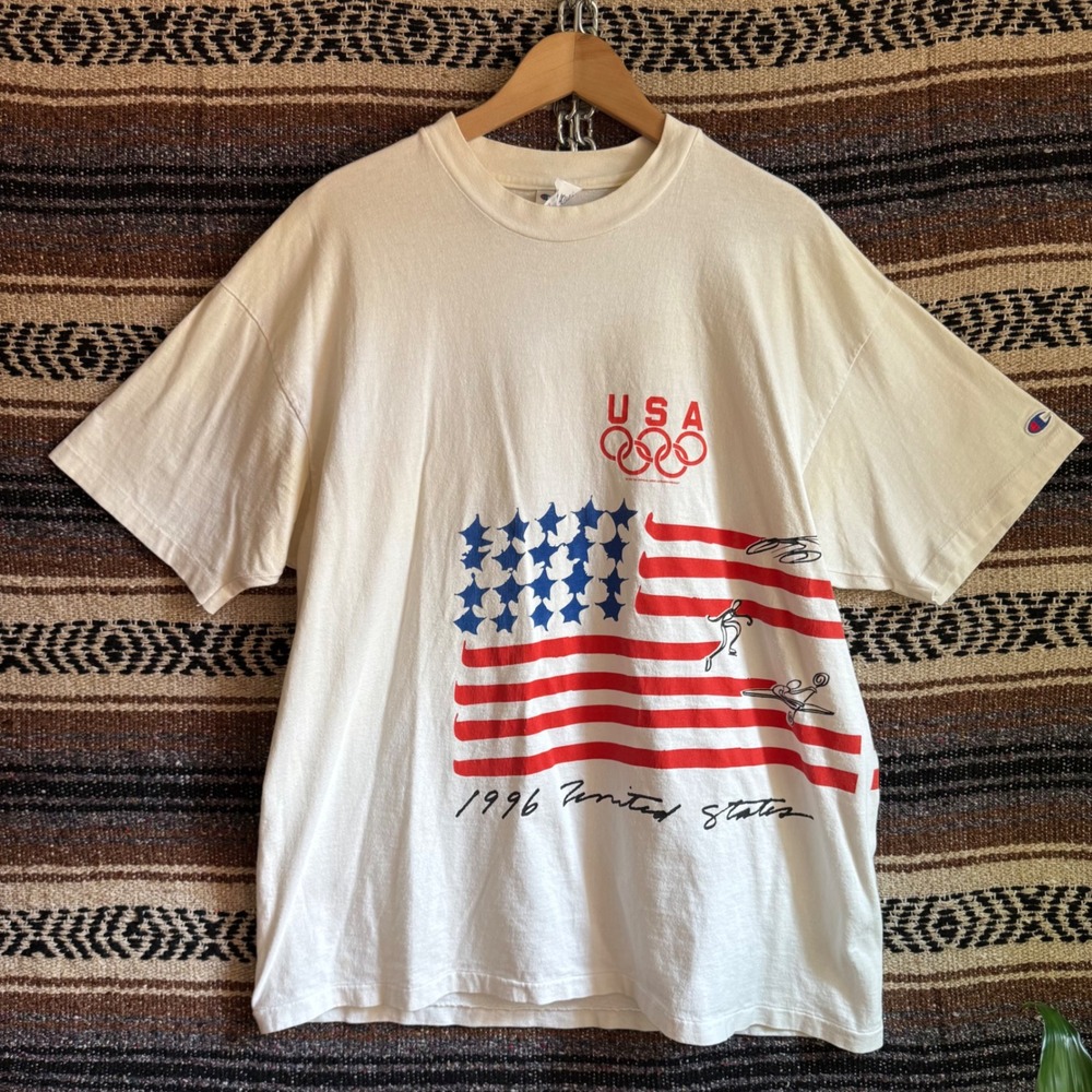 Vintage 1996 Champion USA Olympic Team T-Shirt Mens XL Cream Atlanta Summer Game
